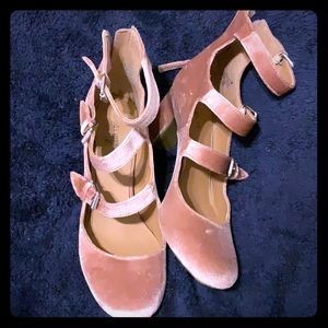 Pink Velvet Buckle Heels
